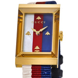 Gucci G-Frame Mother of Pearl Dial White Blue Red Nylon Strap Watch For Women - YA147405