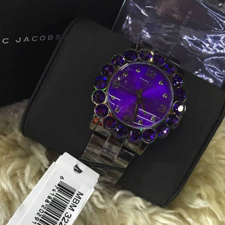 Marc Jacobs Amy Purple Dial Black Steel Strap Watch for Women - MBM3224