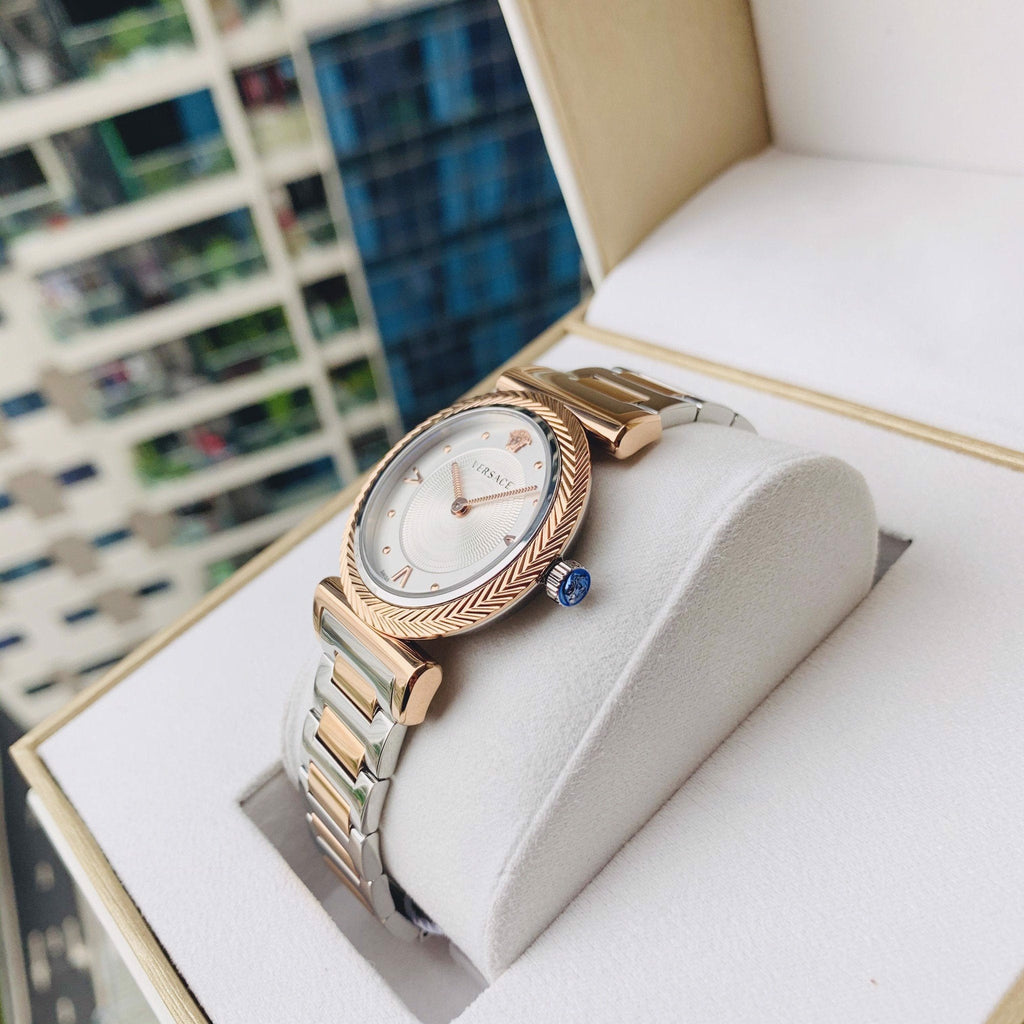 Versace V-Motif Silver Dial Two Tone Steel Strap Watch for Women - VERE00718