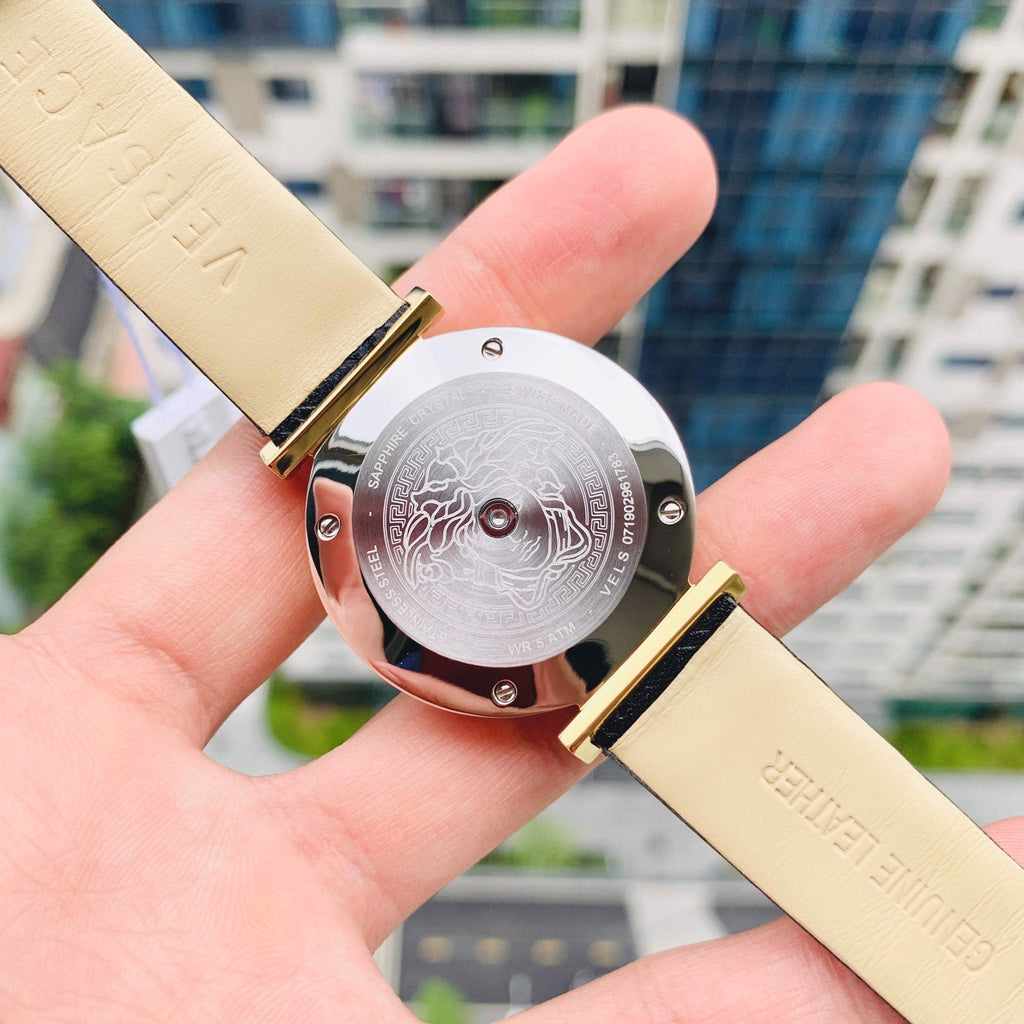 Versace V-Twist Black Dial Black Leather Strap Watch for Women - VELS00619