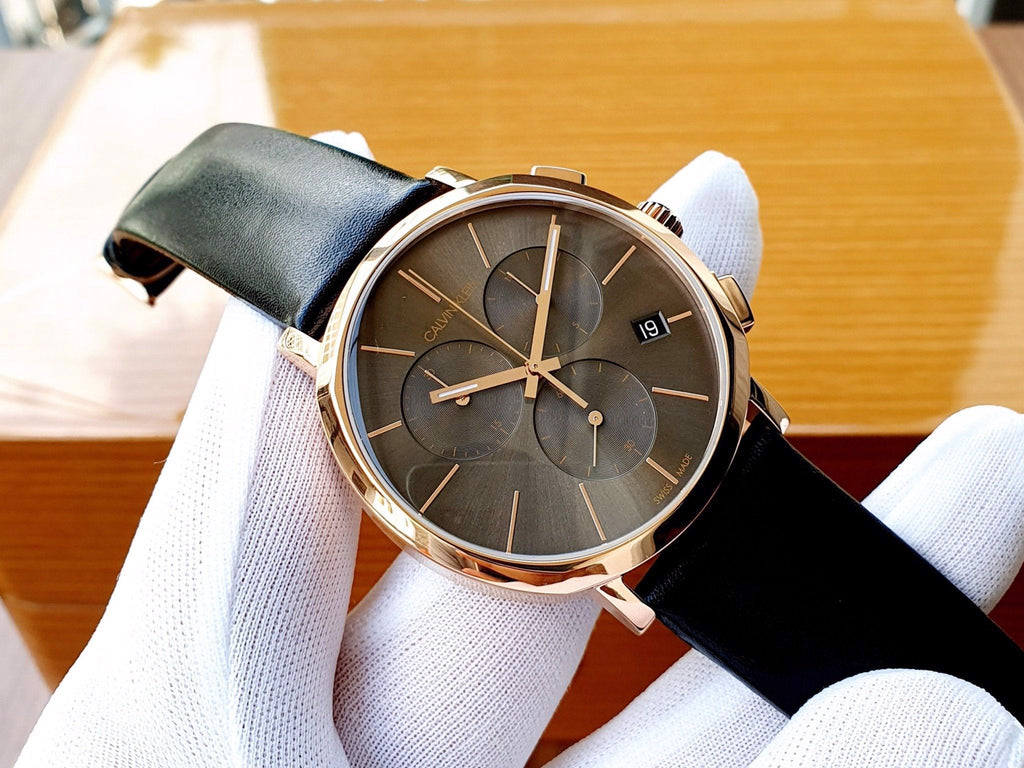 Calvin Klein Posh Grey Dial Black Leather Strap Watch for Men - K8Q376C3