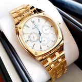 Bulova Multifunction White Dial Gold Steel Strap Watch for Men - 97C105