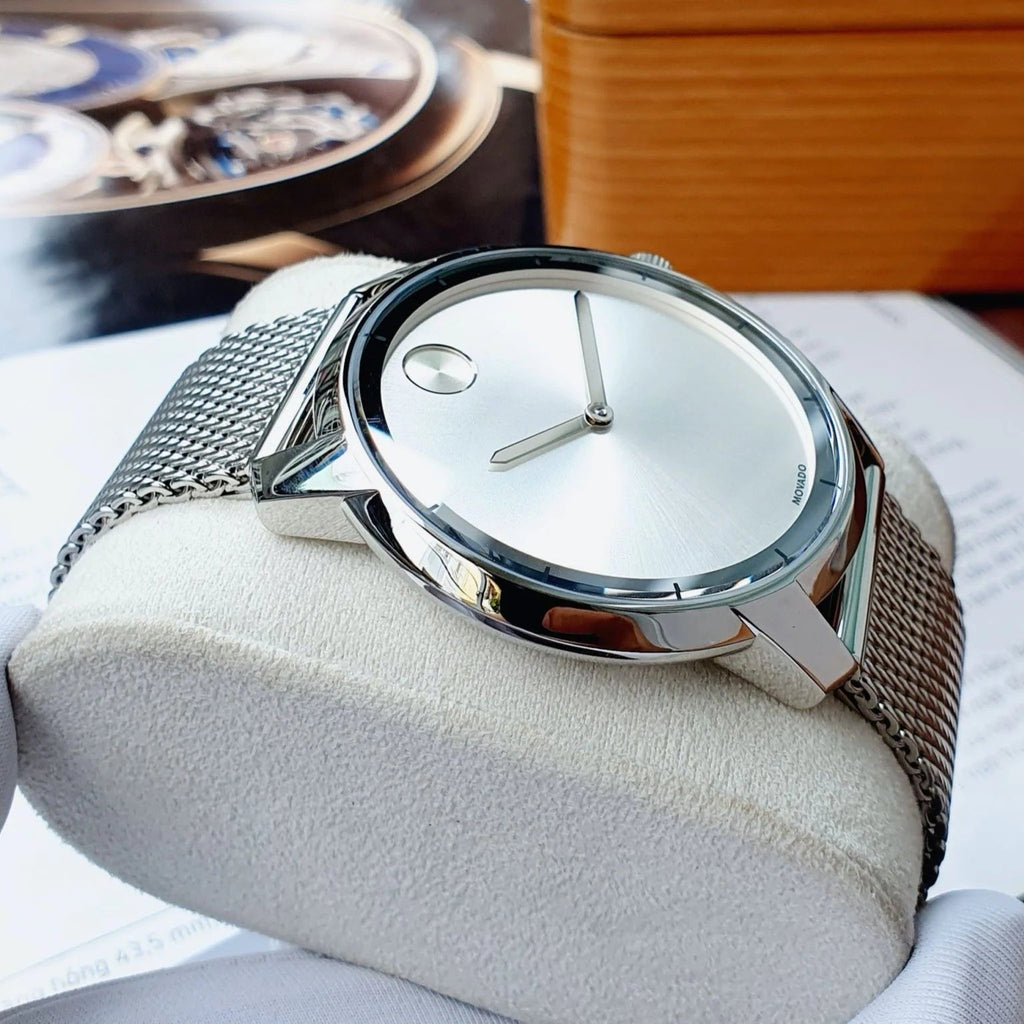 Movado Bold Silver Dial Silver Mesh Bracelet Watch For Men - 3600260