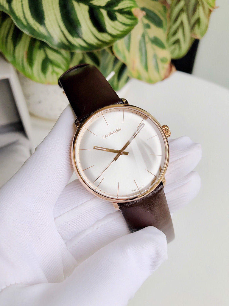 Calvin Klein High Noon Silver Dial Brown Leather Strap Watch for Men - K8M216G6