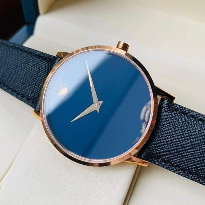 Movado Museum Sport Blue Dial Black Leather Strap Watch for Men - 0607266