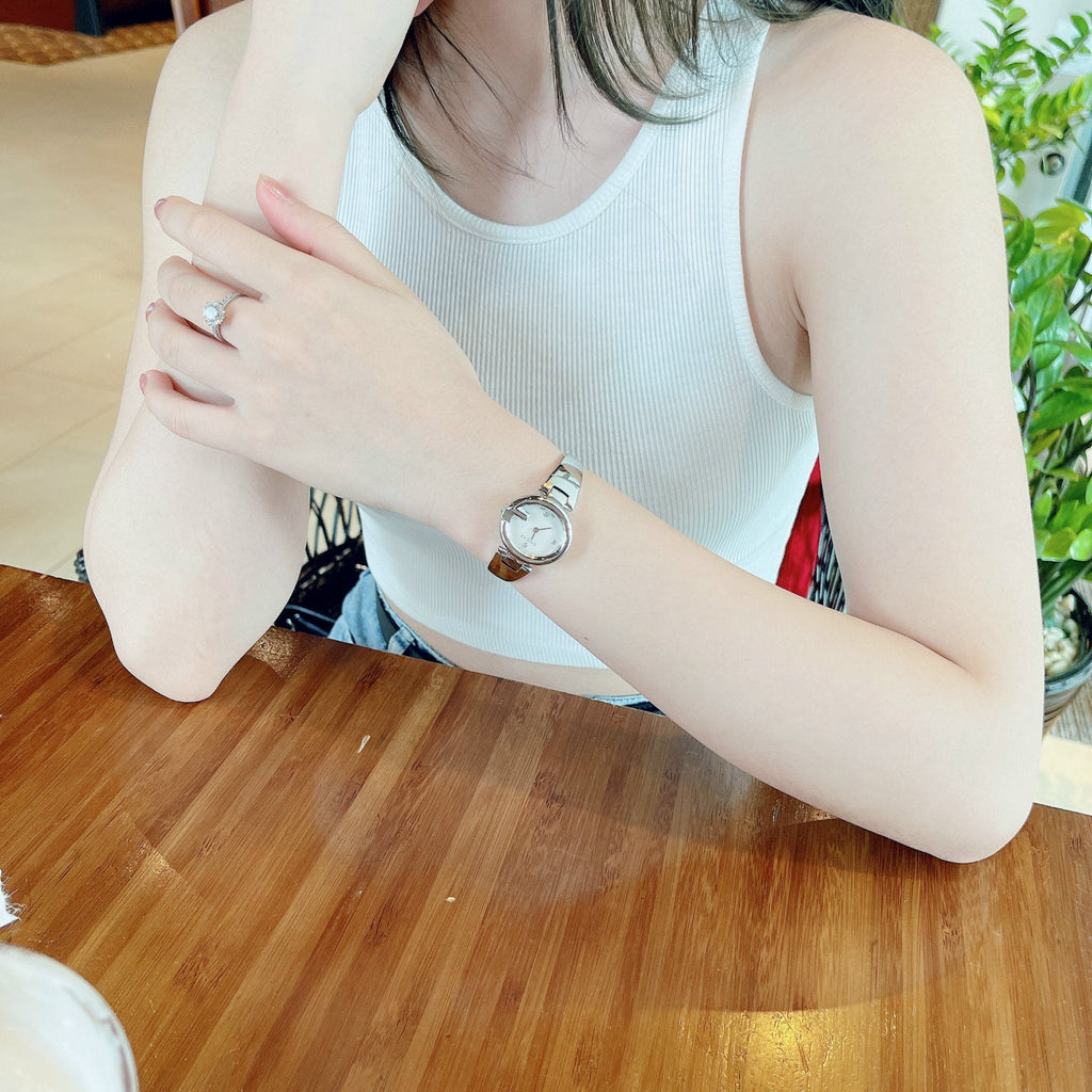 Gucci Guccissima Diamonds Mother of Pearl Dial Silver Steel Strap Watch For Women - YA134504