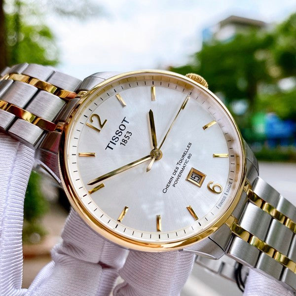 Tissot Chemin Des Tourelles Powermatic 80 Silver Dial Two Tone Steel Strap Watch For Men - T099.407.22.037.00