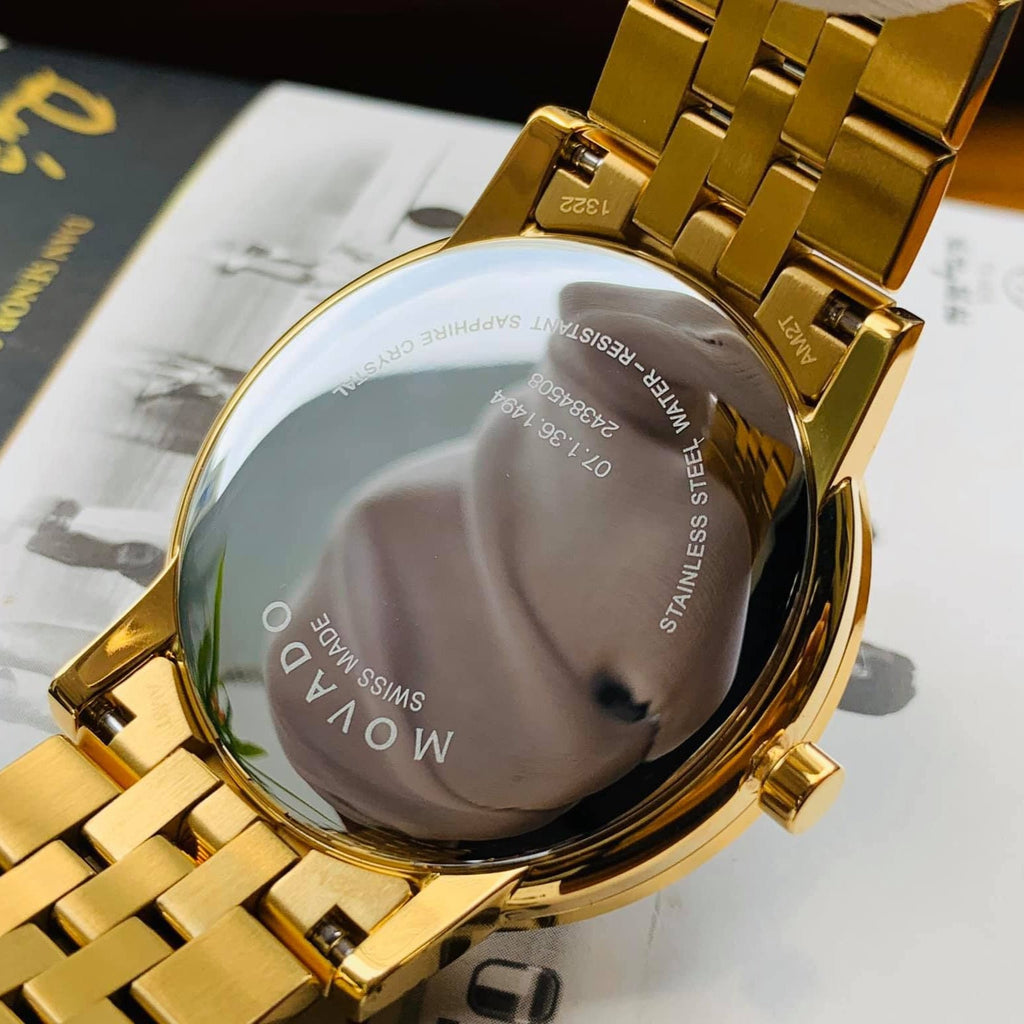 Movado Museum Classic Quartz Black Dial Gold Steel Strap Watch for Men - 0607203