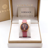 Versace Virtus Quartz Grey Dial Pink Leather Strap Watch for Women - VEHC00319