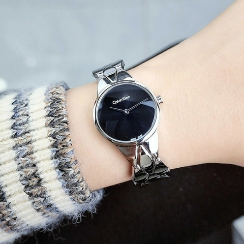 Calvin Klein Snake Black Dial Silver Steel Strap Watch For Women - K6E23141