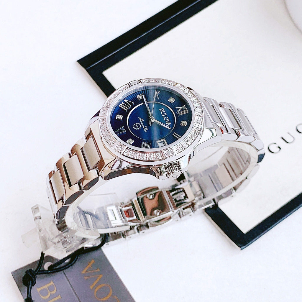 Bulova Marine Star Blue Dial Silver Steel Strap Watch for Women - 96R215