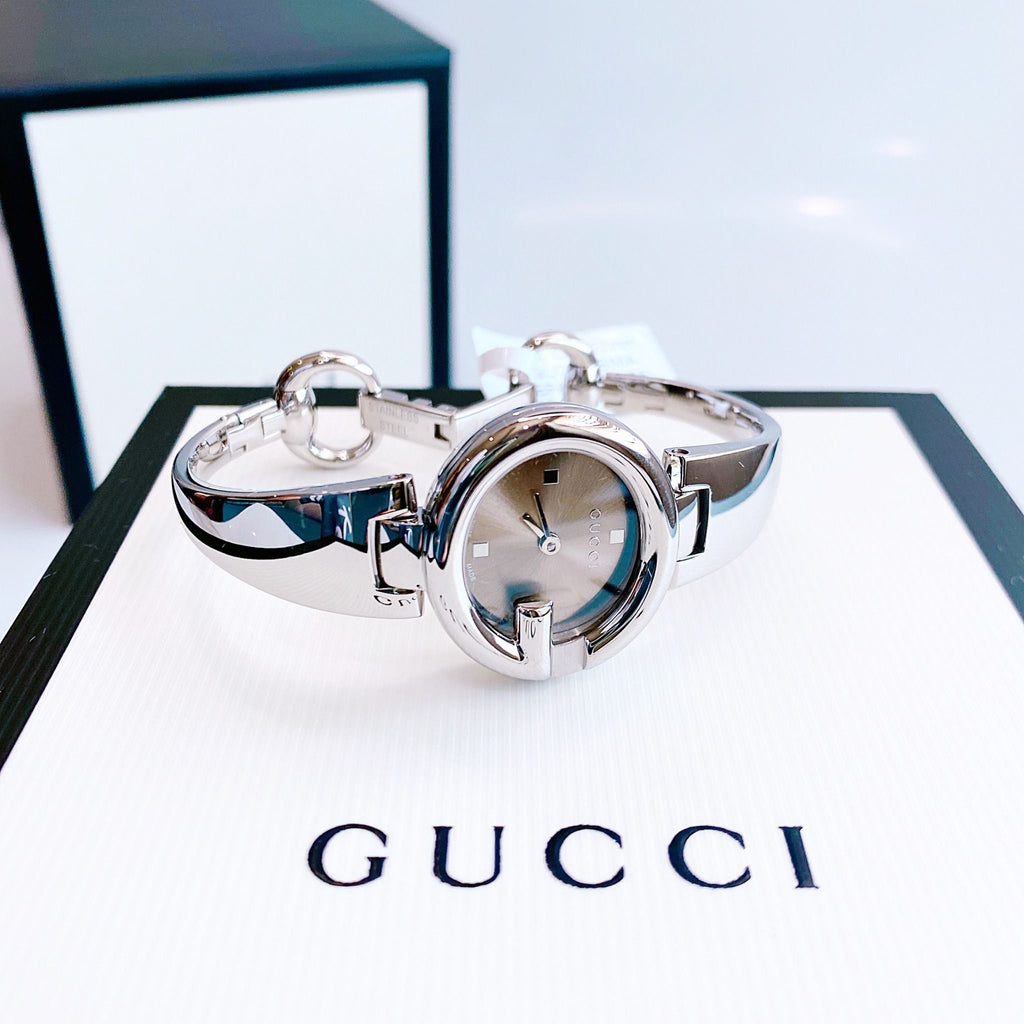 Gucci Guccissima Quartz Diamonds Brown Dial Silver Steel Strap Watch For Women - YA134503