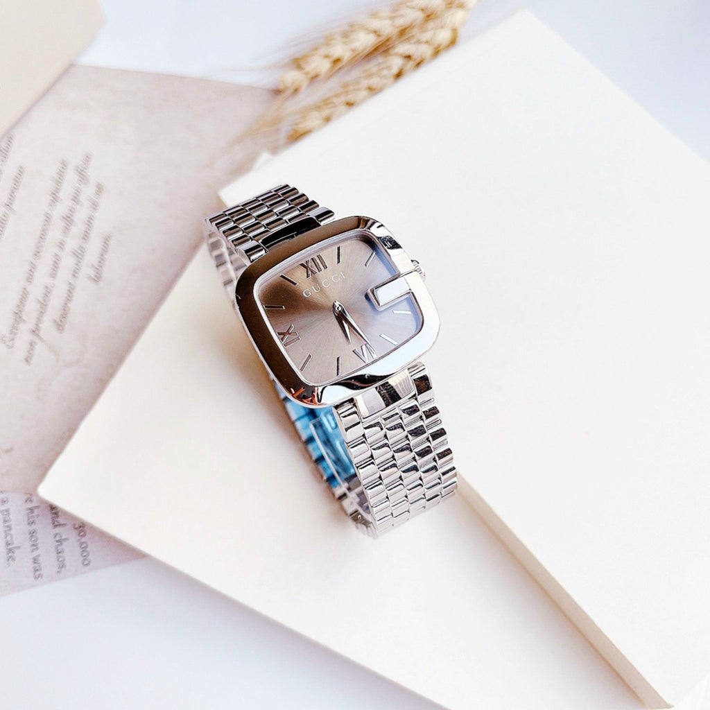 Gucci G-Gucci Brown Dial Silver Steel Strap Watch For Women - YA125413