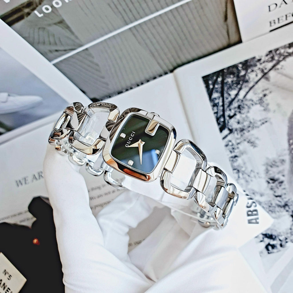 Gucci G Gucci Black Dial Silver Steel Strap Watch For Women - YA125510