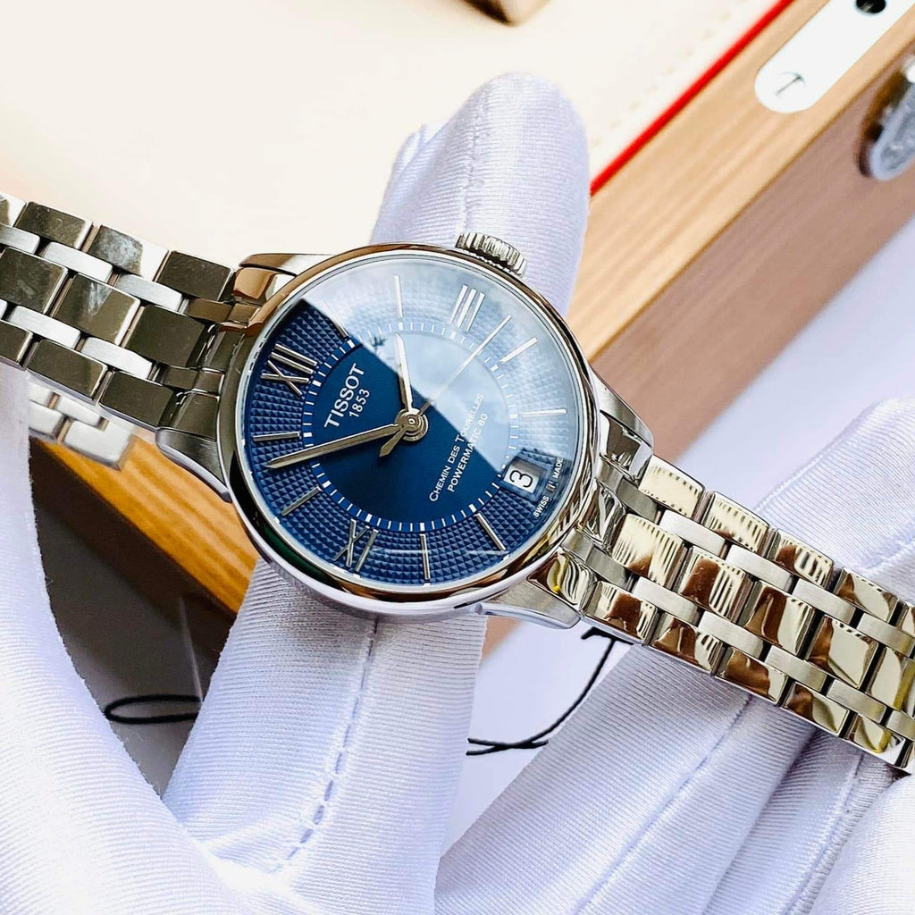Tissot Chemin Des Tourelles Powermatic 80 Lady Blue Dial Silver Steel Strap Watch For Women - T099.207.11.048.00