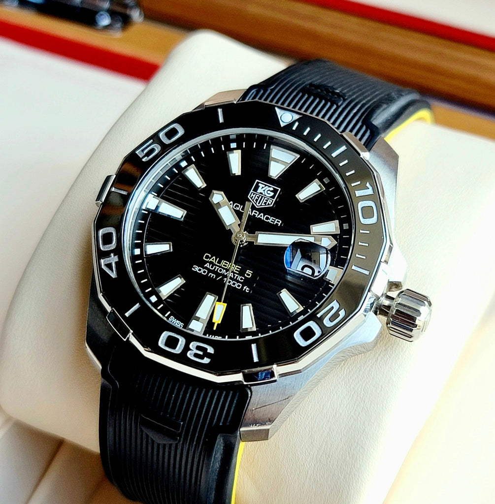 Tag Heuer Aquaracer Calibre 5 Automatic Black Dial Black Rubber Strap Watch for Men - WAY211A.FT6151