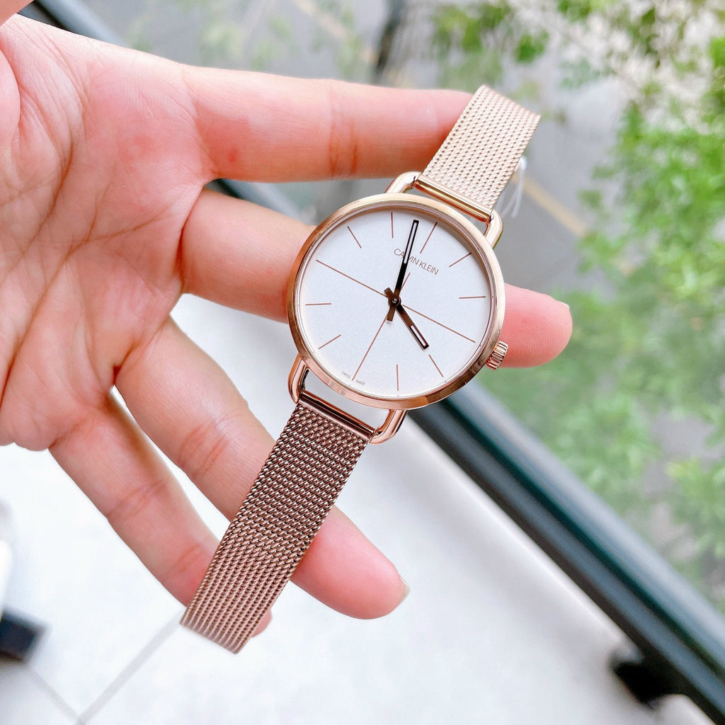 Calvin Klein Even White Dial Rose Gold Mesh Bracelet Watch for Women - K7B23626