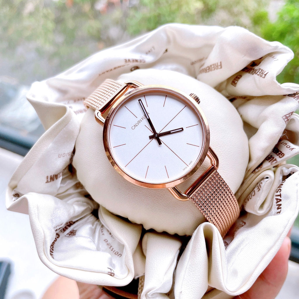 Calvin Klein Even White Dial Rose Gold Mesh Bracelet Watch for Women - K7B23626