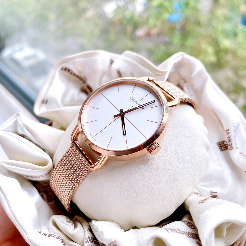 Calvin Klein Even White Dial Rose Gold Mesh Bracelet Watch for Women - K7B23626