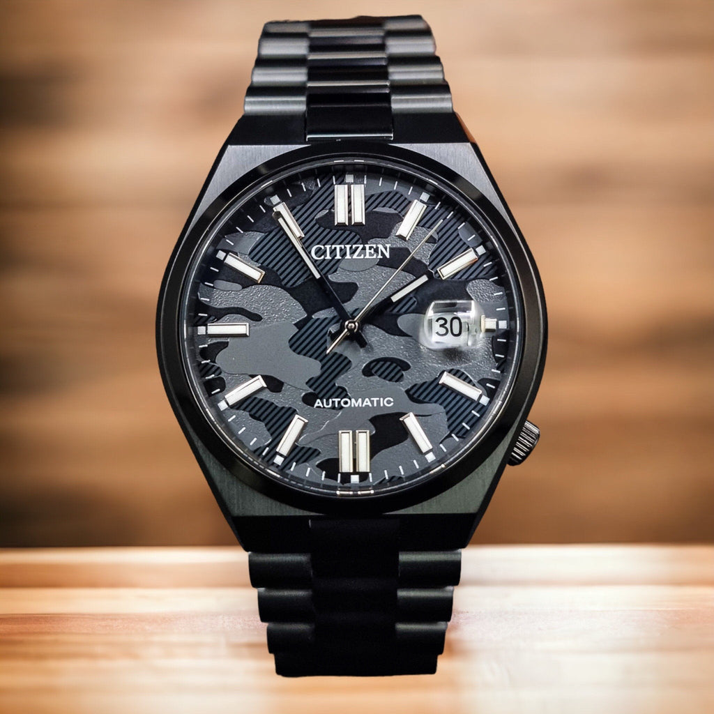 Citizen Tsuyosa Automatic Camouflage Black Dial Black Steel Strap Watch For Men - NJ0155-87E