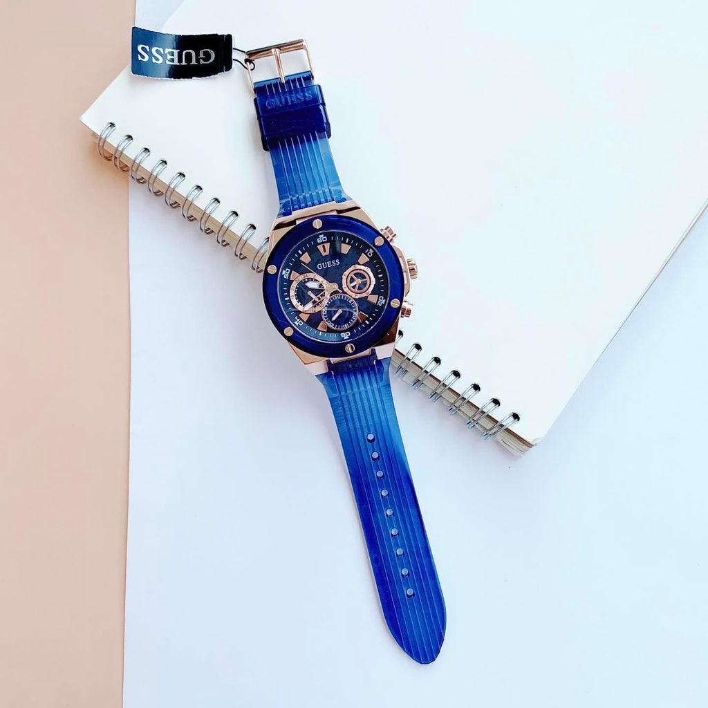 Guess Poseidon Chronograph Blue Dial Blue Silicone Strap Watch For Men - GW0425G3