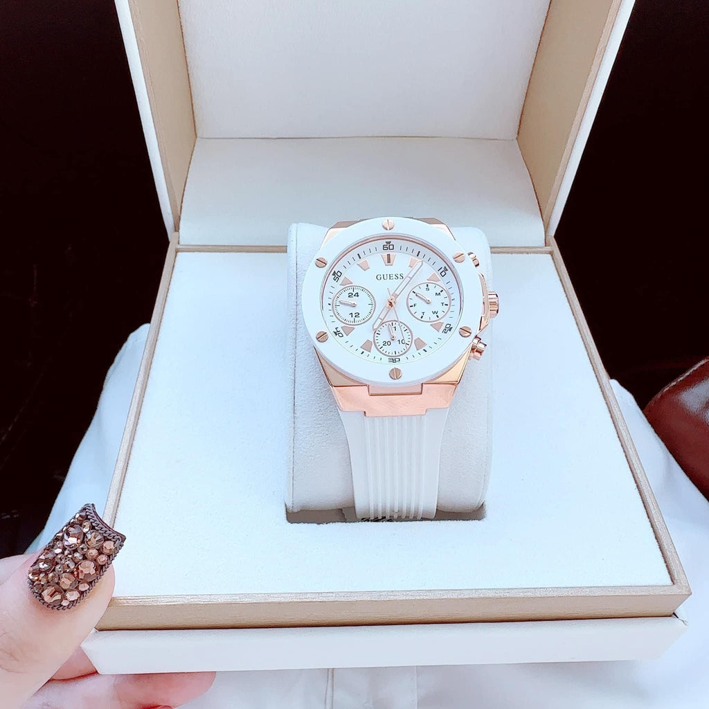 Guess Athena White Dial White Rubber Strap Watch For Women - GW0030L3
