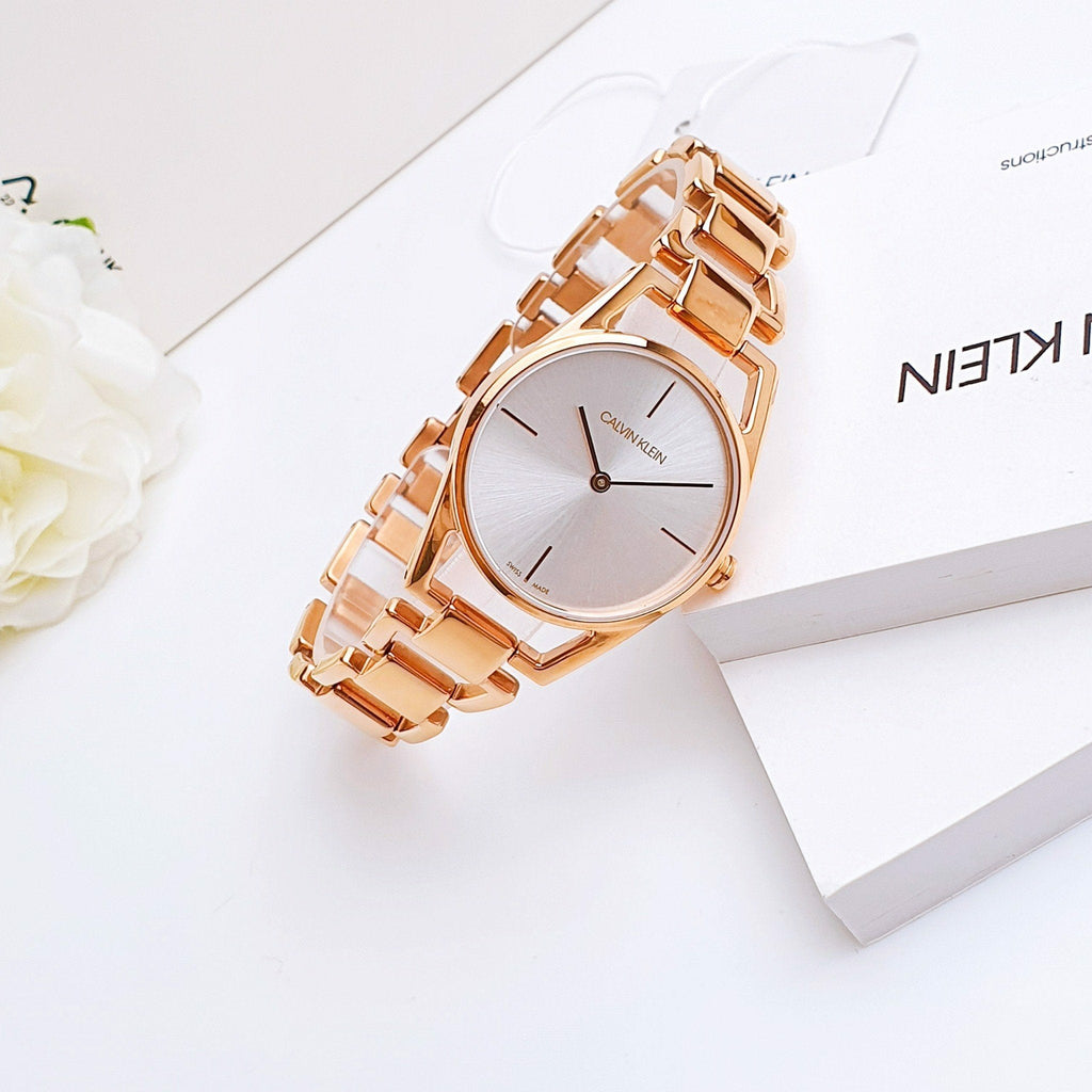 Calvin Klein Dainty White Dial Rose Gold Steel Strap Watch for Women - K7L23646