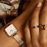 Daniel Wellington Quadro Studio White Dial Rose Gold Mesh Strap Watch For Women - DW00100517