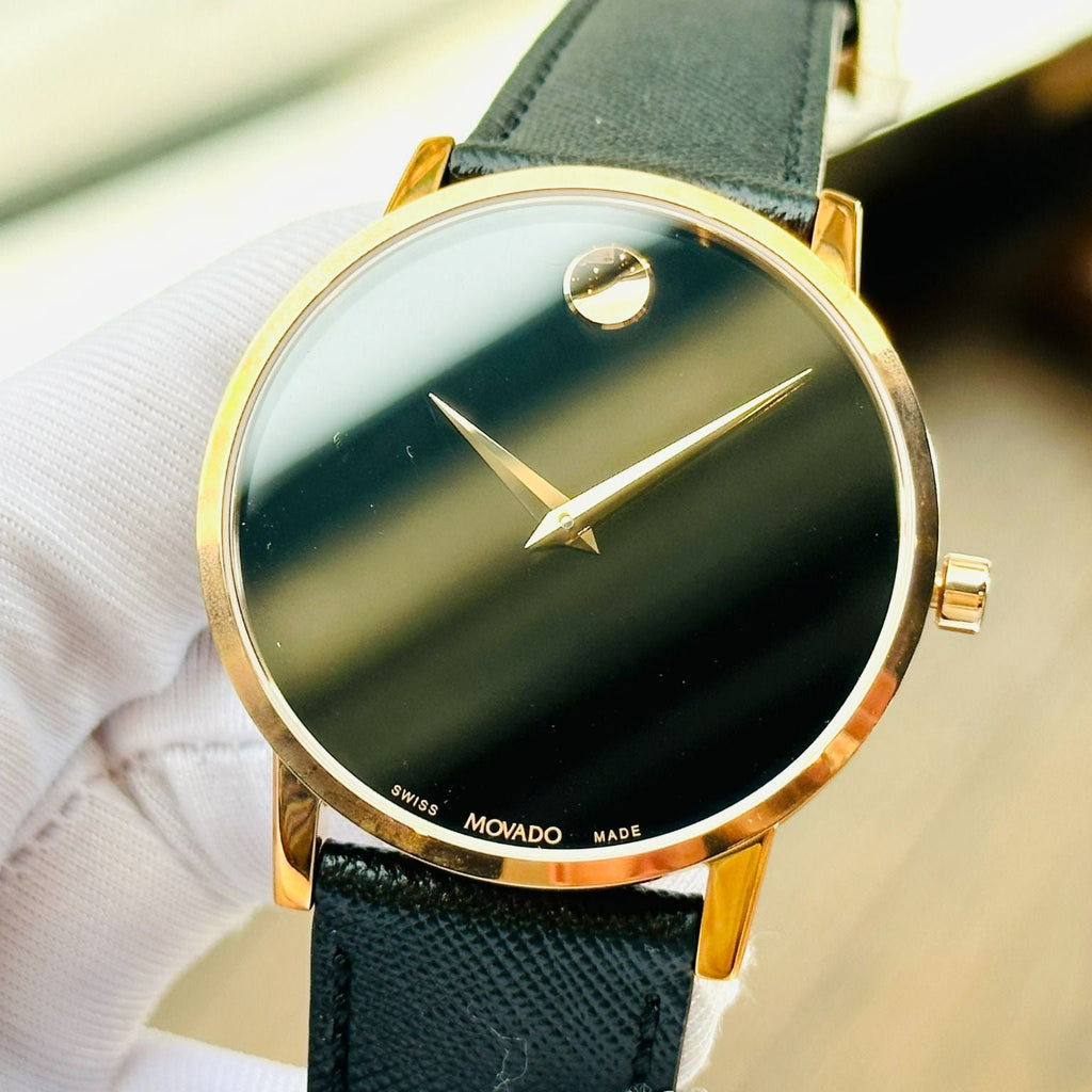 Movado Museum Classic Black Dial Black Leather Strap Watch for Men - 0607196