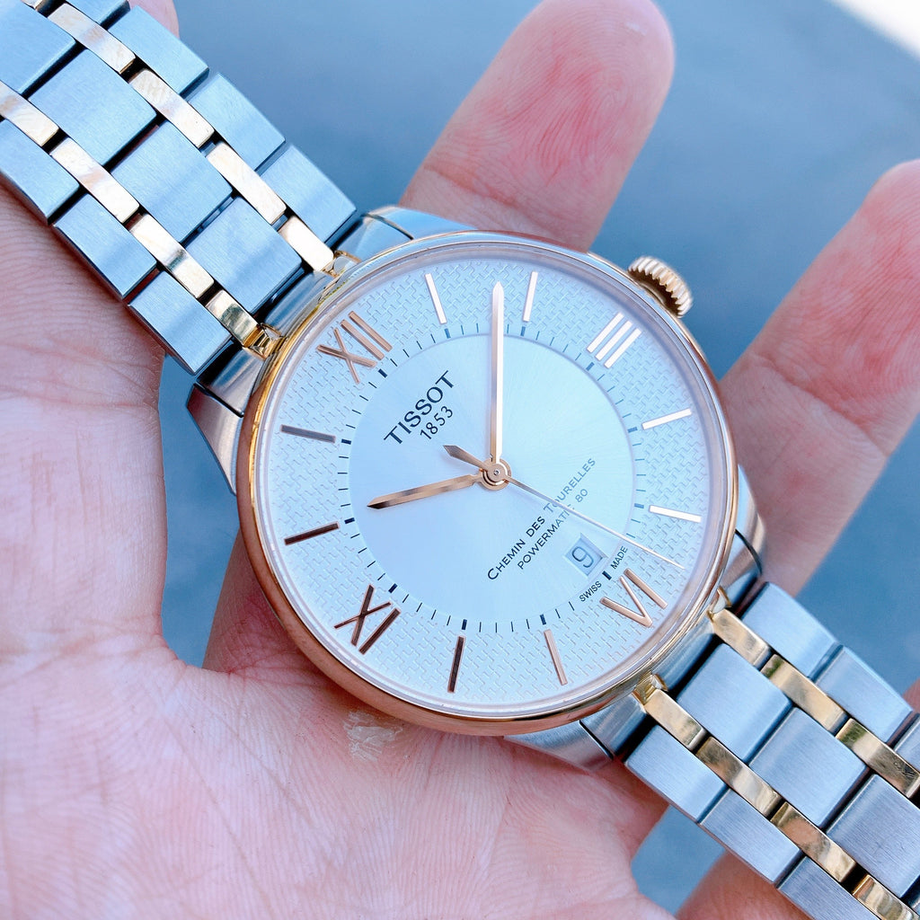 Tissot Chemin des Tourelles Powermatic 80 Silver Dial Two Tone Steel Strap Watch for Men - T099.407.22.038.02