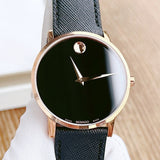 Movado Museum Classic Black Dial Black Leather Strap Watch for Men - 0607196