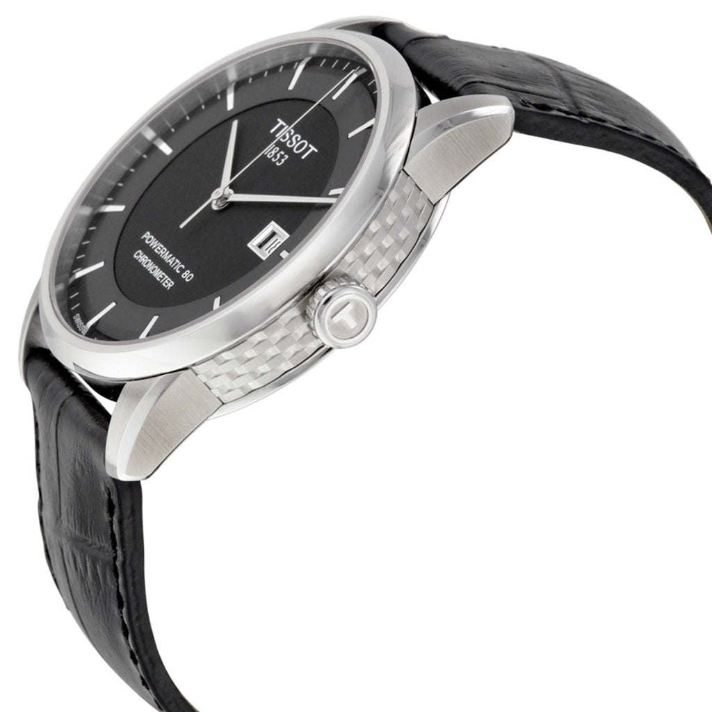 Tissot T Classic Luxury Powermatic 80 Black Dial Black Leather Strap Watch For Men - T086.408.16.051.00