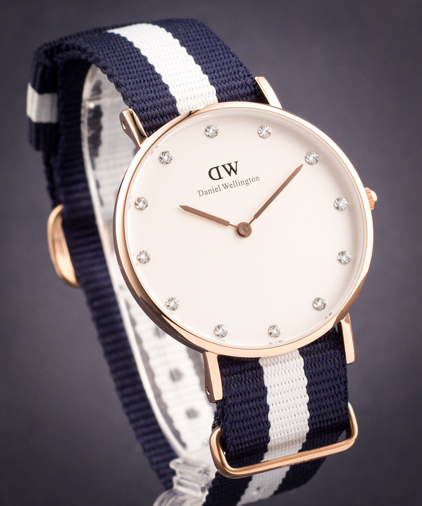 Daniel Wellington Classy Glasgow White Dial Two Tone Nylon Strap Watch For Women - DW00100078