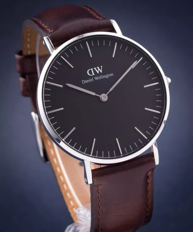Daniel Wellington Classic Bristol Black Dial Brown Leather Strap Watch For Men - DW00100143