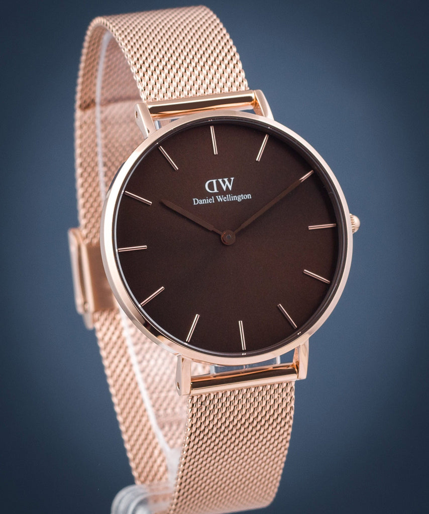 Daniel Wellington Petite Amber Brown Dial Rose Gold Mesh Strap Watch for Women - DW00100478