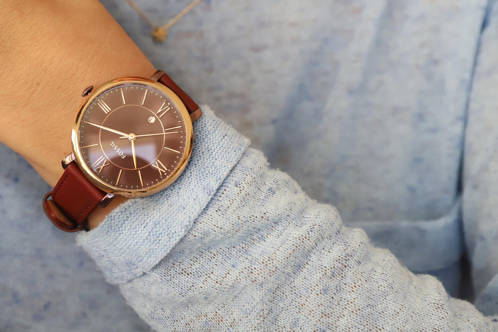 Fossil Jacqueline Burgundy Dial Burgundy Leather Strap Watch for Women  - ES4099