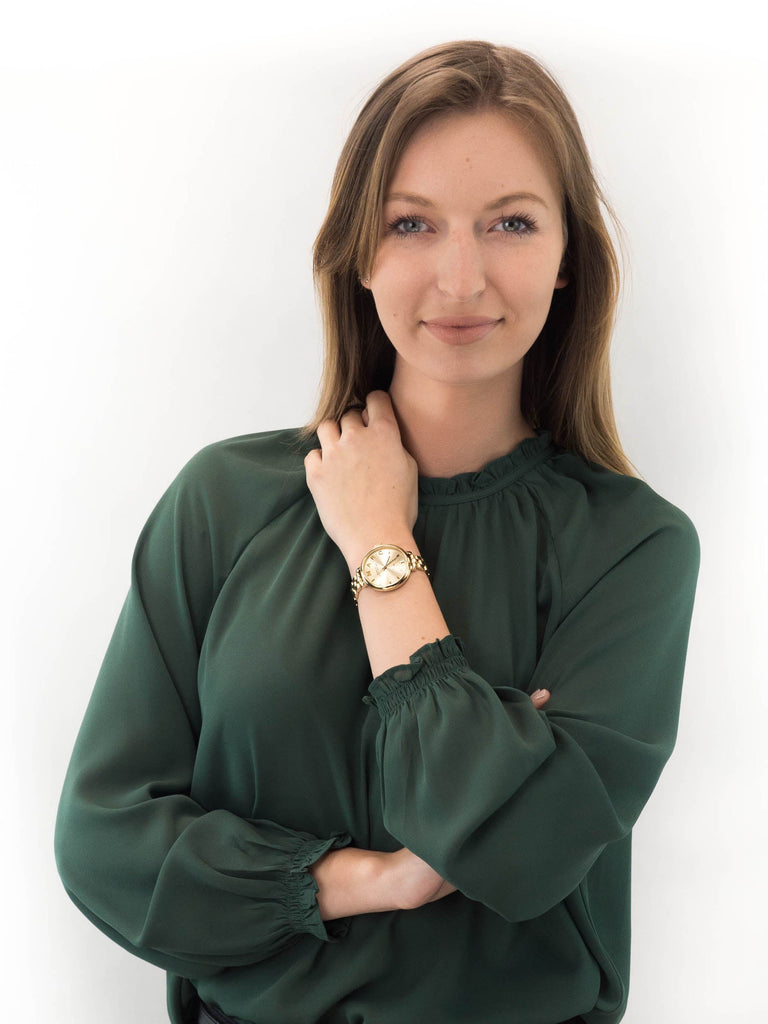 Marc Jacobs Sally Champagne Gold Dial Gold Steel Strap Watch for Women - MBM3363