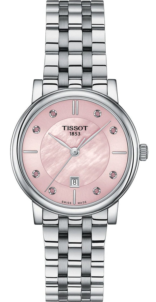 Tissot Carson Premium Lady Mother of Pearl Pink Dial Silver Steel Strap Watch For Women - T122.210.11.159.00