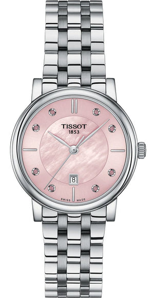 Tissot Carson Premium Lady Mother of Pearl Pink Dial Silver Steel Strap Watch For Women - T122.210.11.159.00