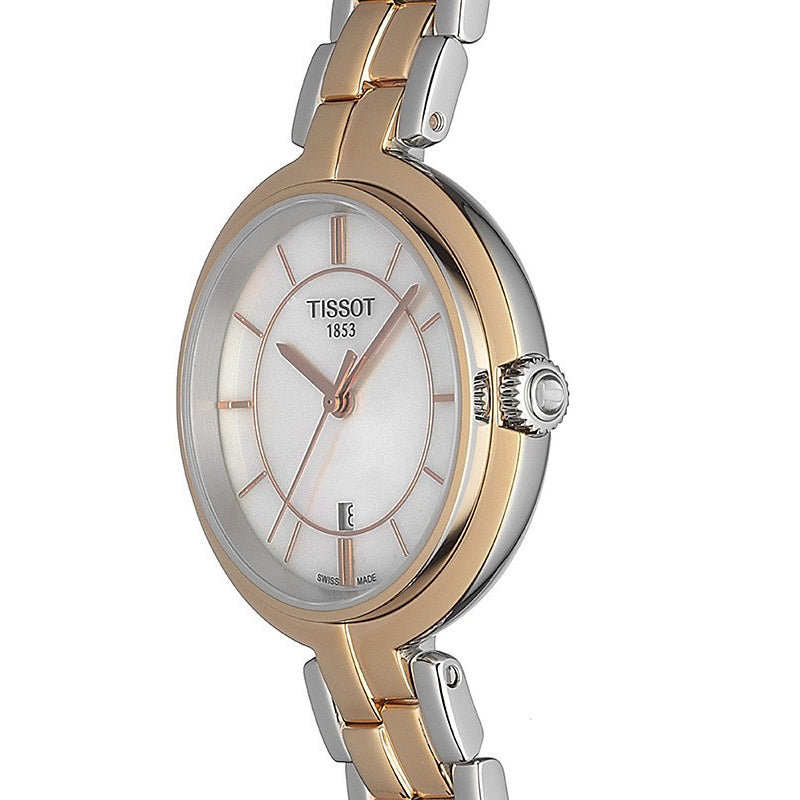 Tissot T Lady Flamingo Mother of Pearl White Dial Two Tone Steel Strap Watch For Women - T094.210.22.111.00