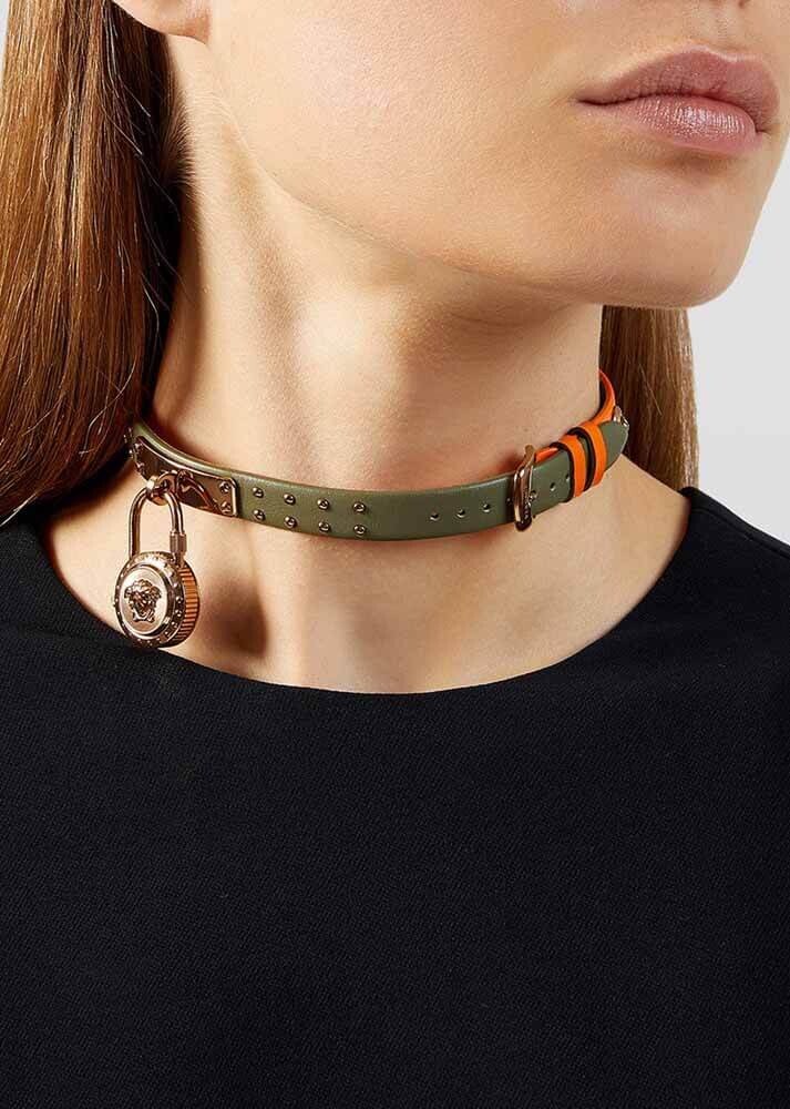 Versace Medusa Lock Icon Quartz Beige Dial Green Leather Strap Watch for Women - VEDW00519