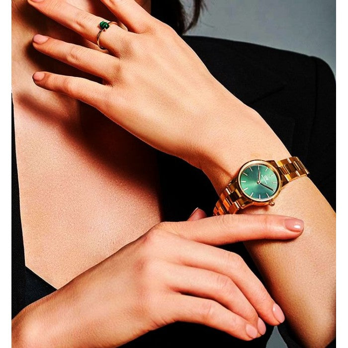 Daniel Wellington Iconic Link Emerald Green Dial Rose Gold Steel Strap Watch For Women - DW00100421