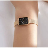 Daniel Wellington Quadro Melrose Black Dial Rose Gold Mesh Bracelet Watch For Women - DW00100432