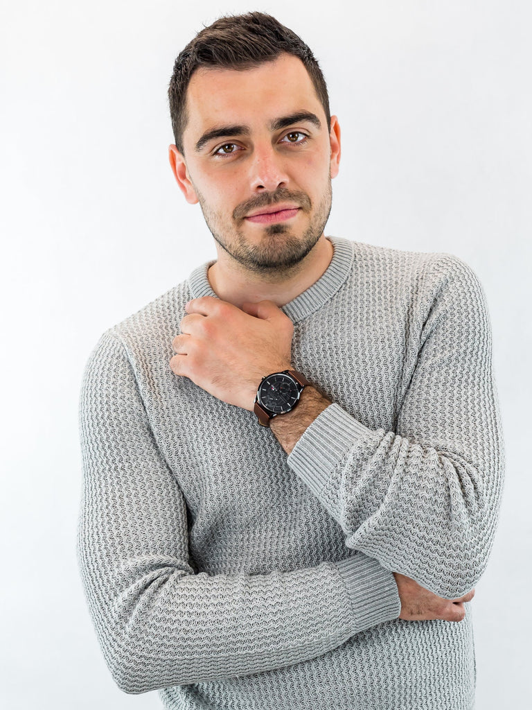 Tommy Hilfiger Hunter Black Dial Brown Leather Strap Watch for Men - 1791604