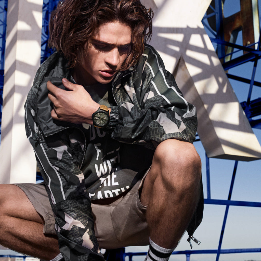 Armani Exchange Hampton Chronograph Green Dial Brown Leather Strap Watch For Men - AX2412