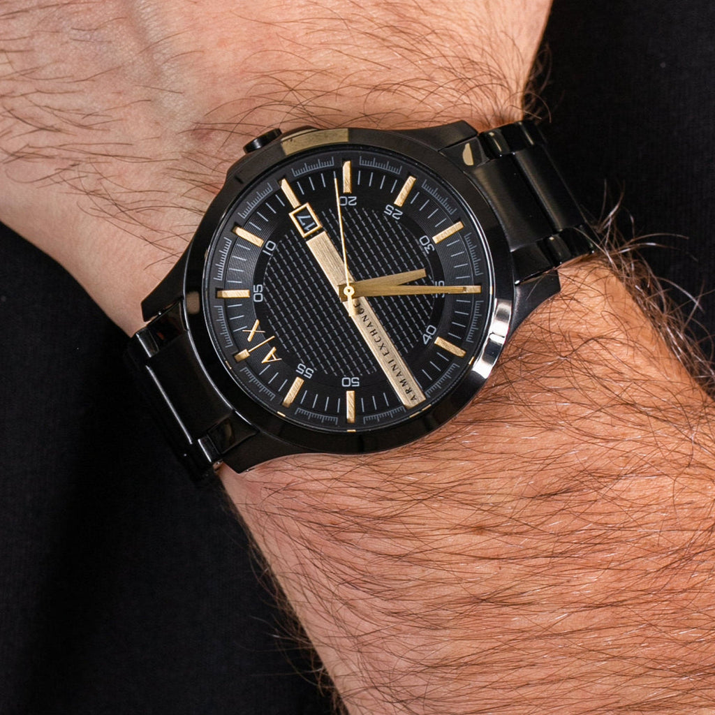 Armani Exchange Hampton Chronograph Black Dial Black Steel Strap Watch For Men - AX2413