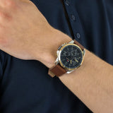 Tommy Hilfiger Decker Blue Dial Brown Leather Strap Watch for Men - 1791561