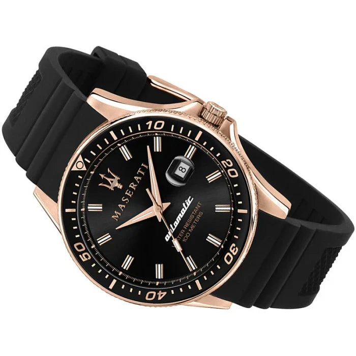 Maserati SFIDA Automatic Black Dial Black Rubber Strap Watch For Men - R8821140001