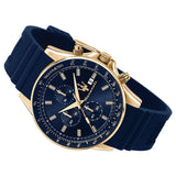 Maserati SFIDA Chronograph Blue Dial Blue Rubber Strap Watch For Men - R8871640004