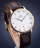 Daniel Wellington Dapper Bristol White Dial Brown Leather Strap Watch For Men - DW00100086